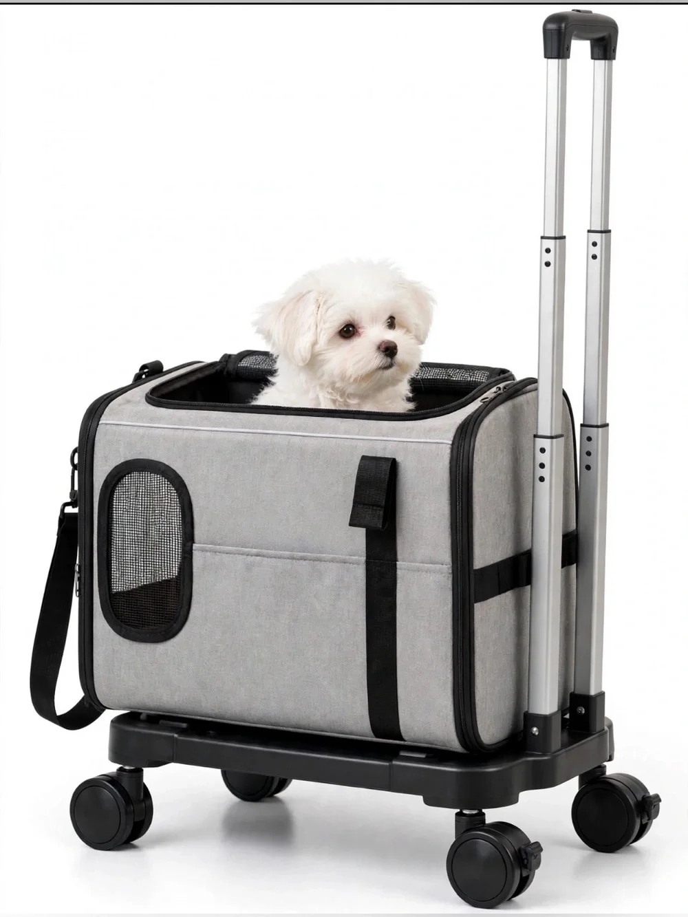 Rollable & Foldable Pet Travel Carrier with Detachable Wheels & Handle